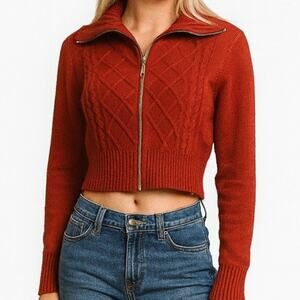 Marc New York Red Cropped Zip Sweater – Size Small